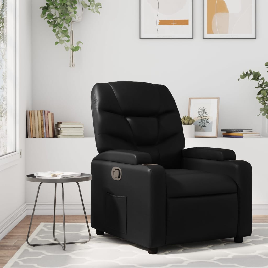 Fotoliu rabatabil din piele ecologica neagra — imaginea 2