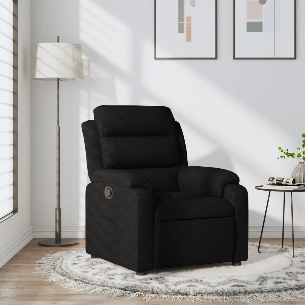 Fotoliu rabatabil din material textil negru — imaginea 2