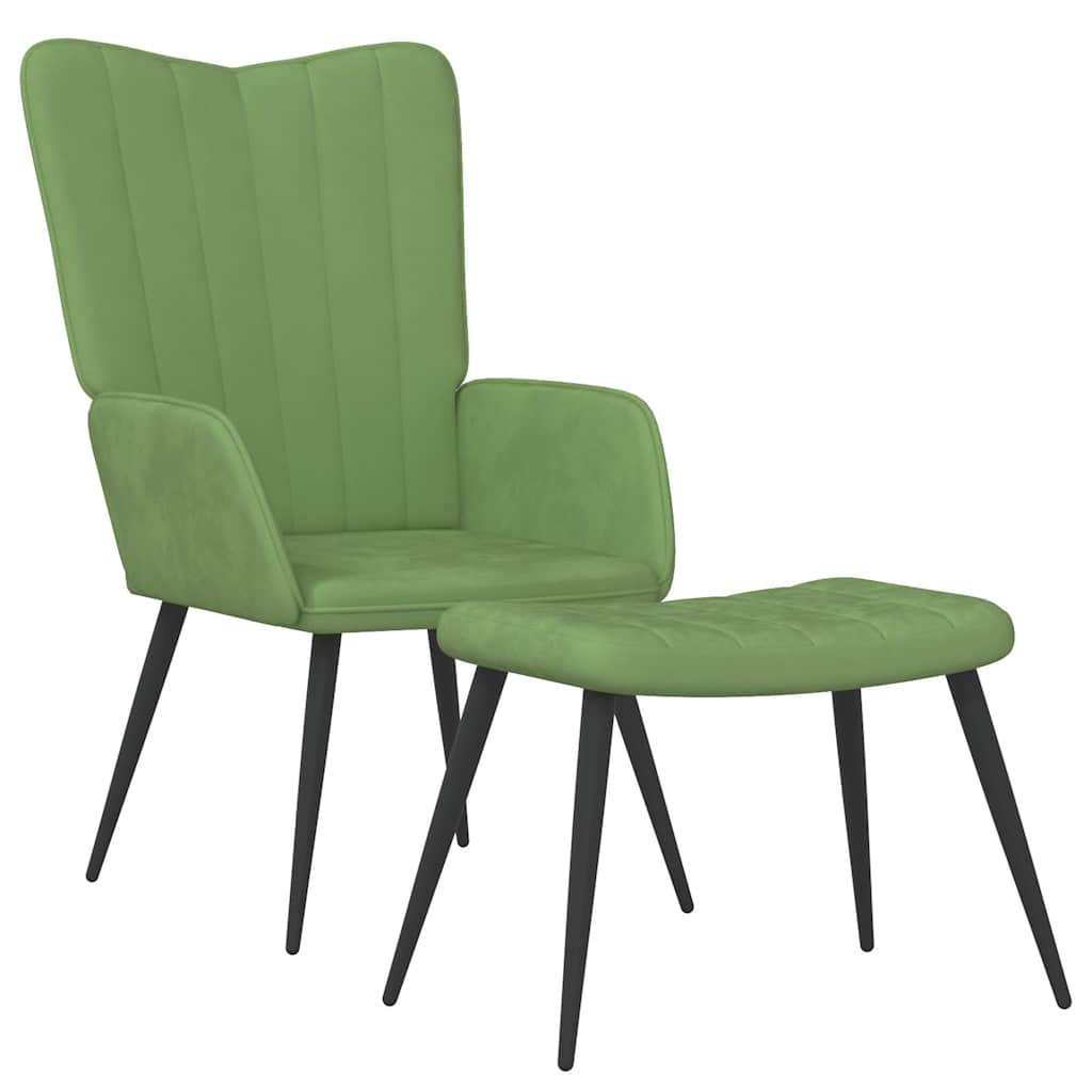 Fotoliu de relaxare cu taburet, verde deschis, catifea
