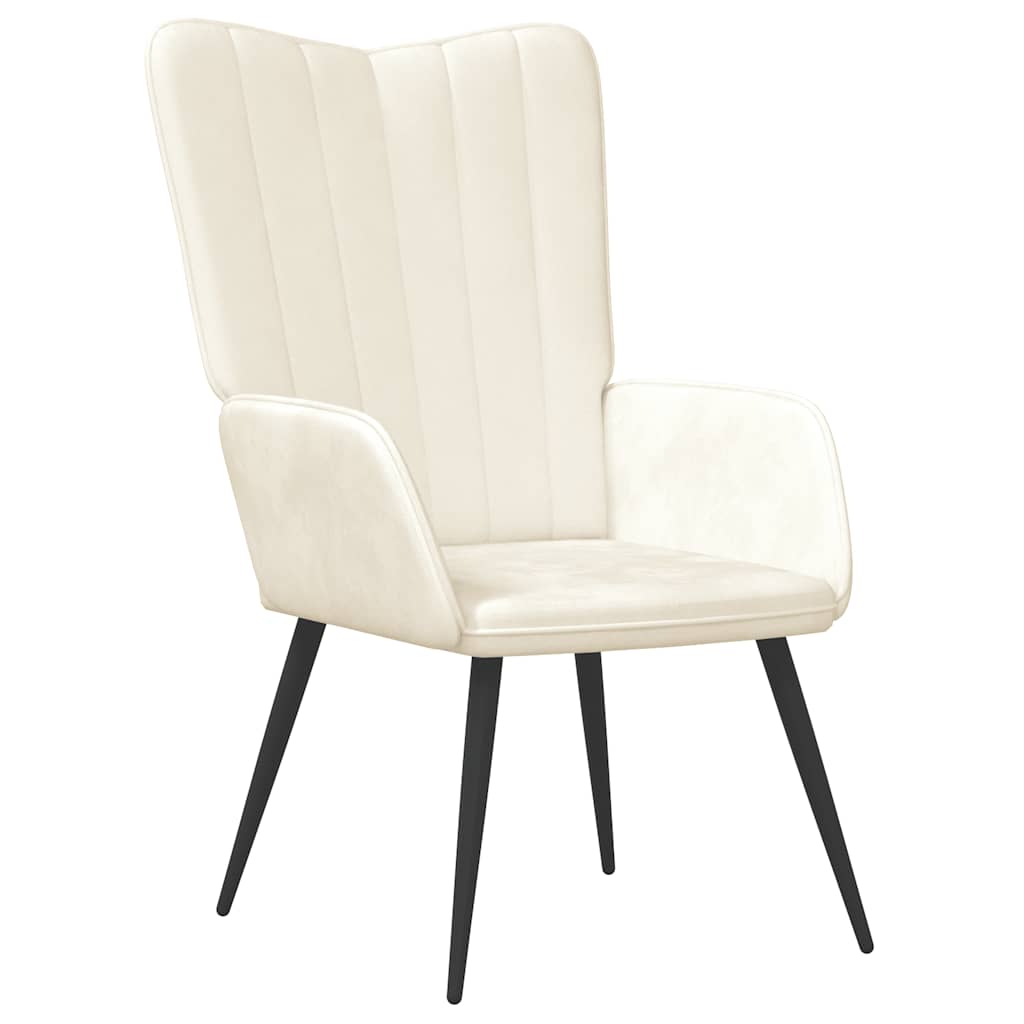 Fotoliu de relaxare cu taburet, alb crem, catifea — imaginea 6