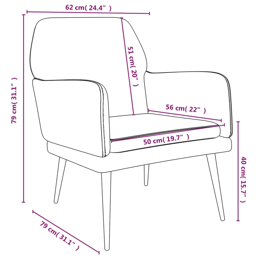 Fotoliu, roz, 62x79x79 cm, catifea — imaginea 8