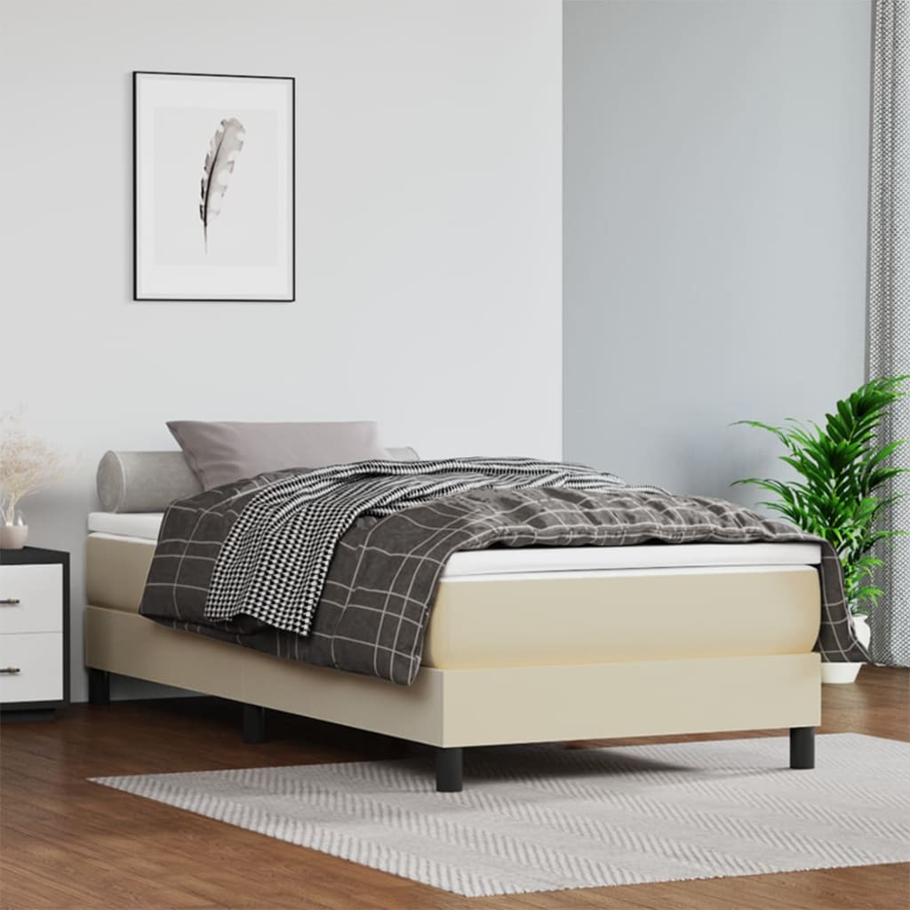 Saltea de pat cu arcuri, crem, 90x190x20 cm, piele ecologica — imaginea 2