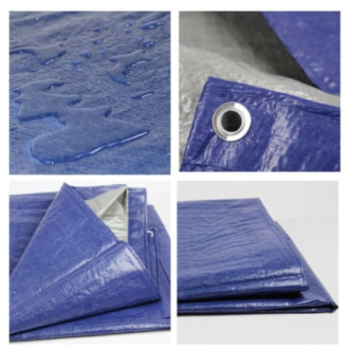 Prelata impermeabila, 4x5m, densitate 140g/mﾲ, inele de prindere, albastru/gri — imaginea 3