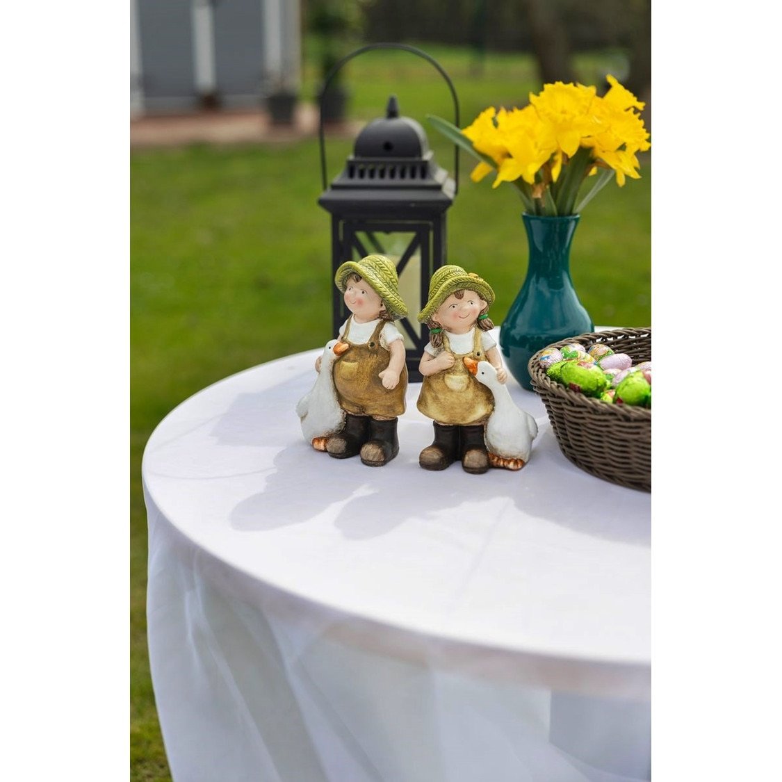 Decoratiune pentru gradina, Girl with goose, ceramica, 6.5x12.5x19 cm