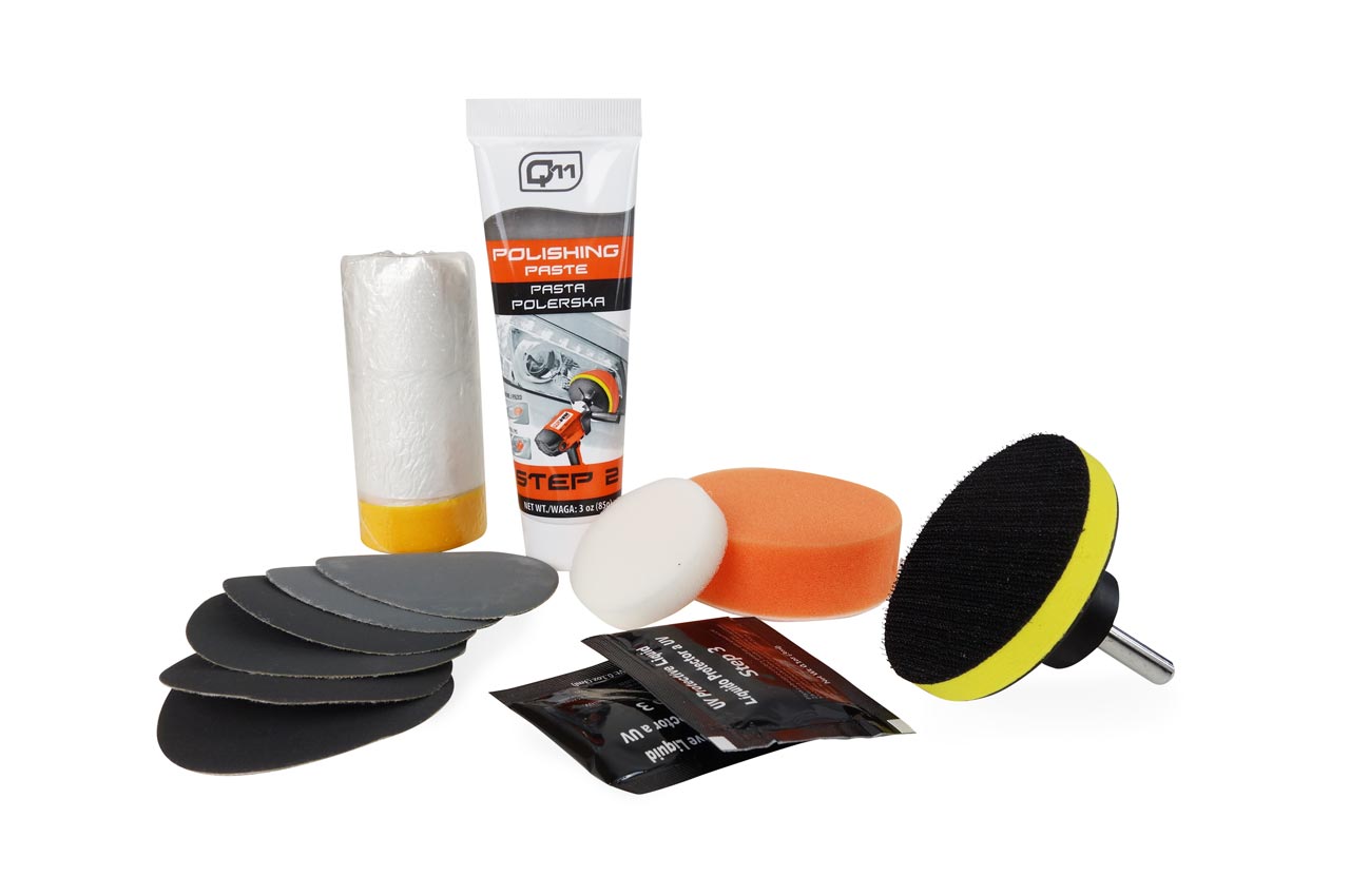Kit polish faruri cu pasta, bureti si discuri abrazive