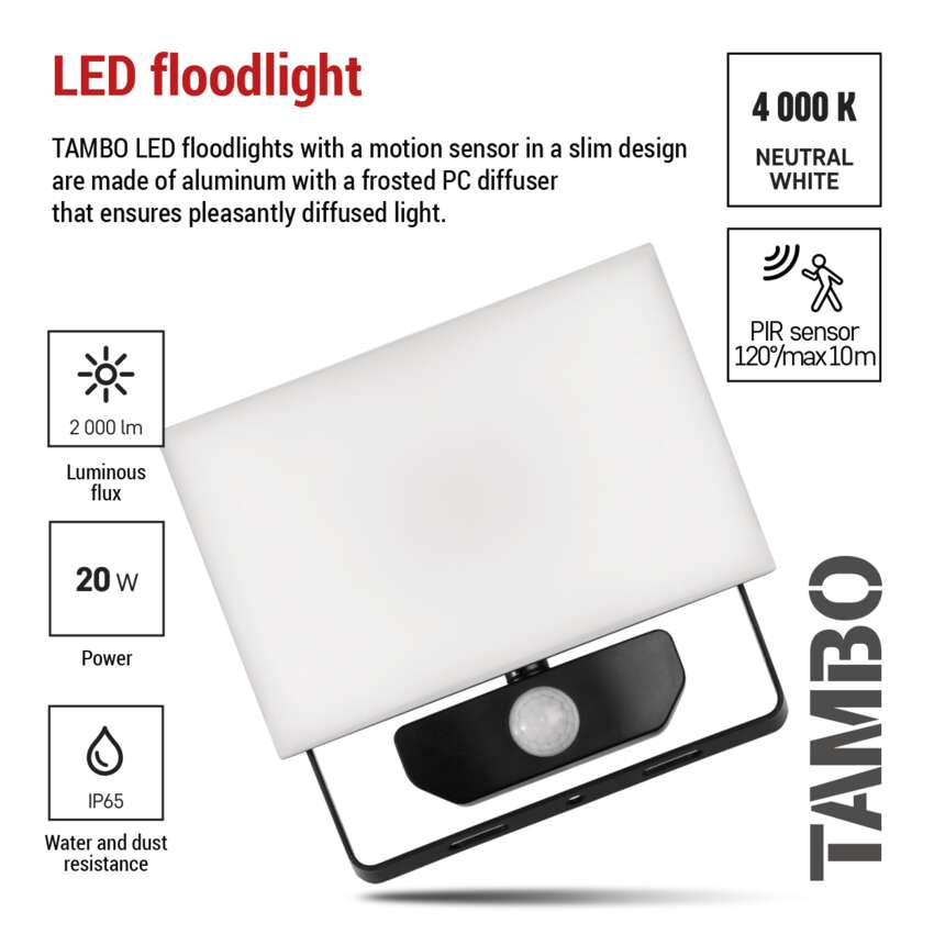 Proiector led Tambo 20W 2000lm 4000K IP65 cu senzor de miscare — imaginea 5