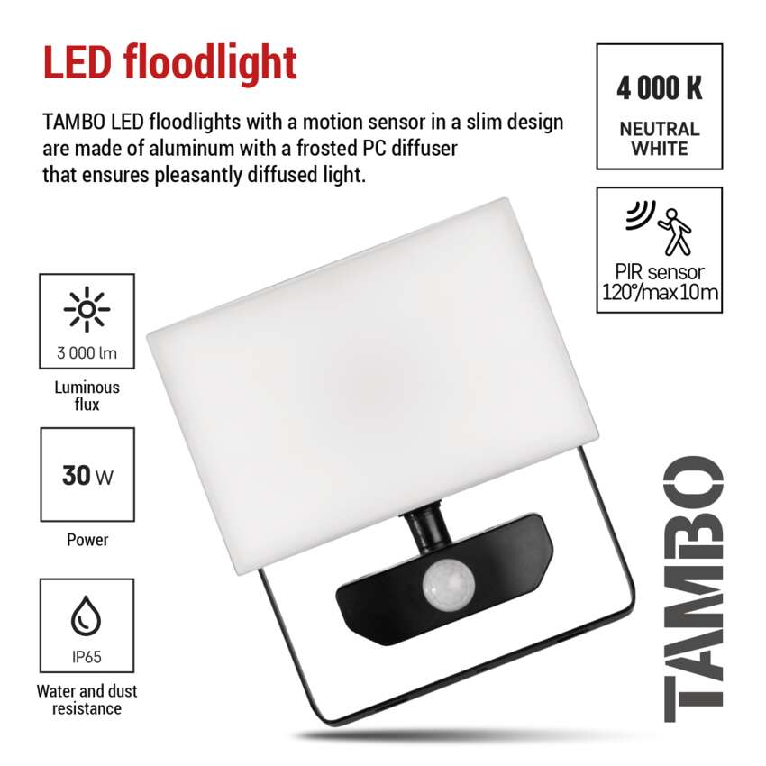 Proiector led Tambo 30W 3000lm 4000K IP65 cu senzor de miscare — imaginea 5