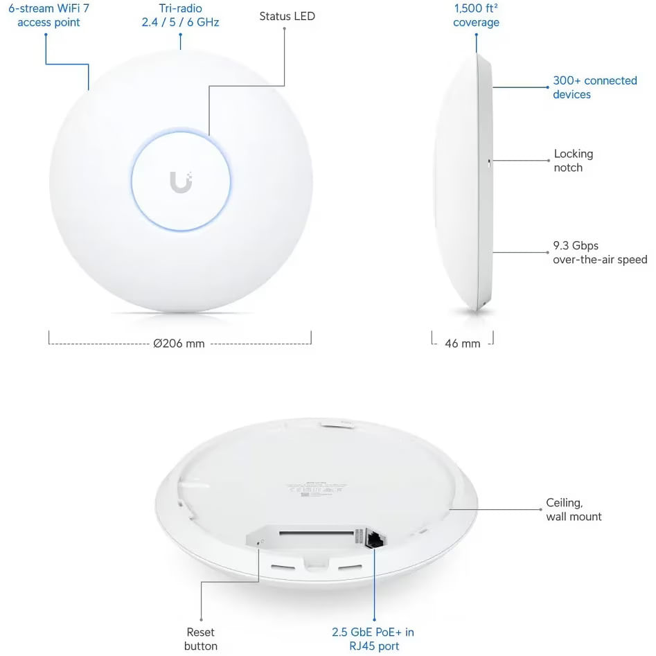Access point Ubiquiti U7-PRO UniFi 7, Tri-Band Gigabit, Wi-Fi 7, PoE+, port 2.5GbE