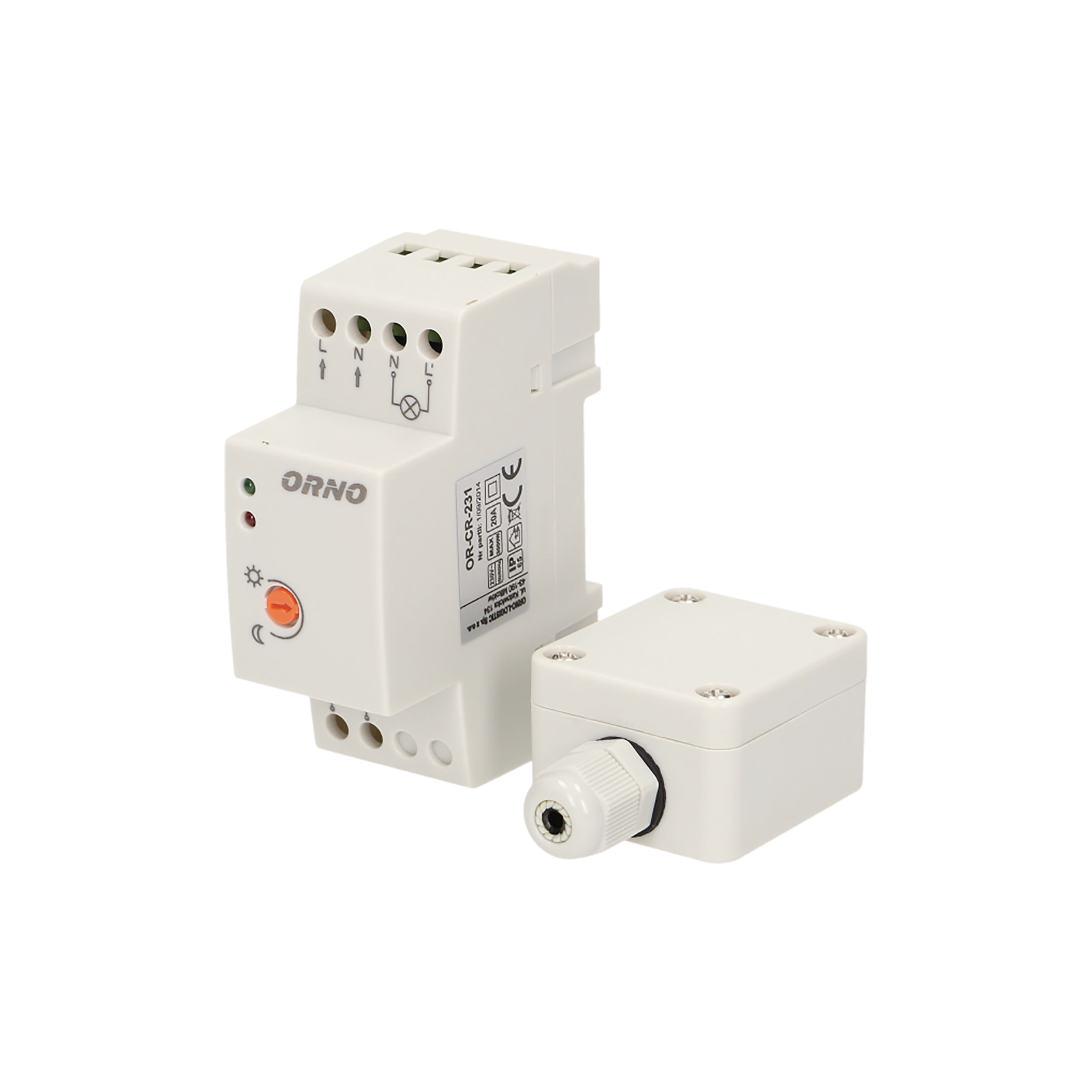 Senzor crepuscular ORNO OR-CR-231, cu sonda externa, IP65, instalare sina