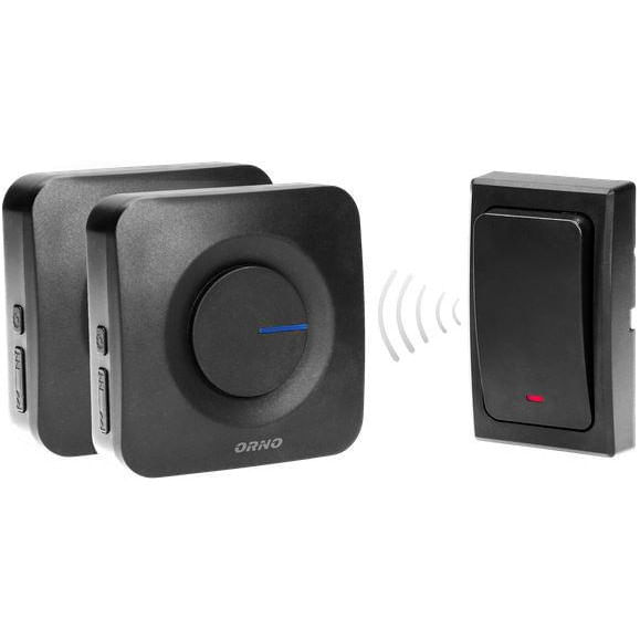 Sonerie cu 2 receptoare, Orno, Wireless, 200m, Negru