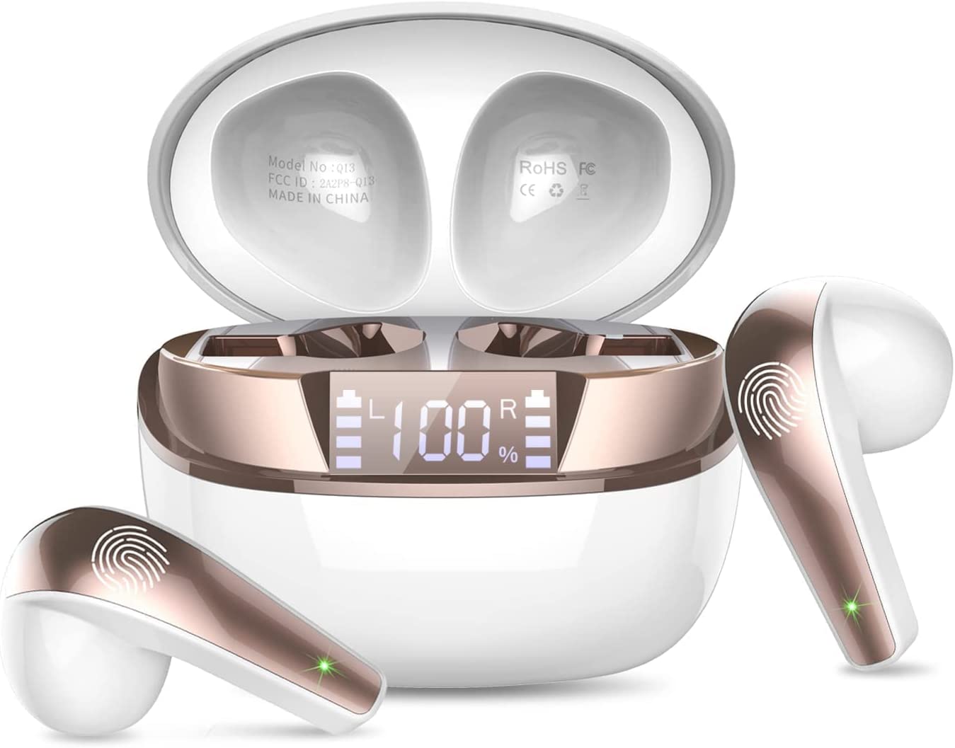 Casti Wireless Bluetooth 5.3, Control prin Atingere, Fara Fir, Carcasa Magnetica, Afisare LED, Eliminare Zgomot