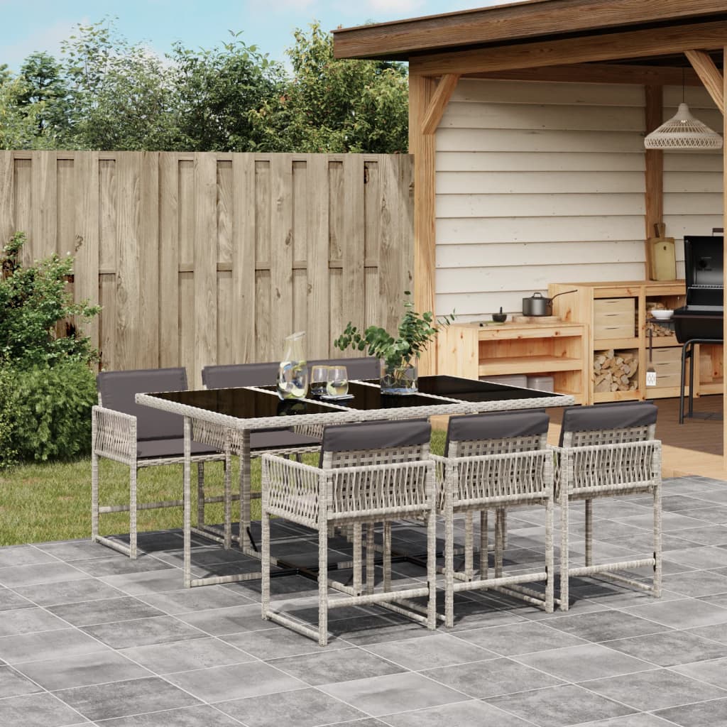 Set mobilier de gradina cu perne, 7 piese gri deschis poliratan — imaginea 2