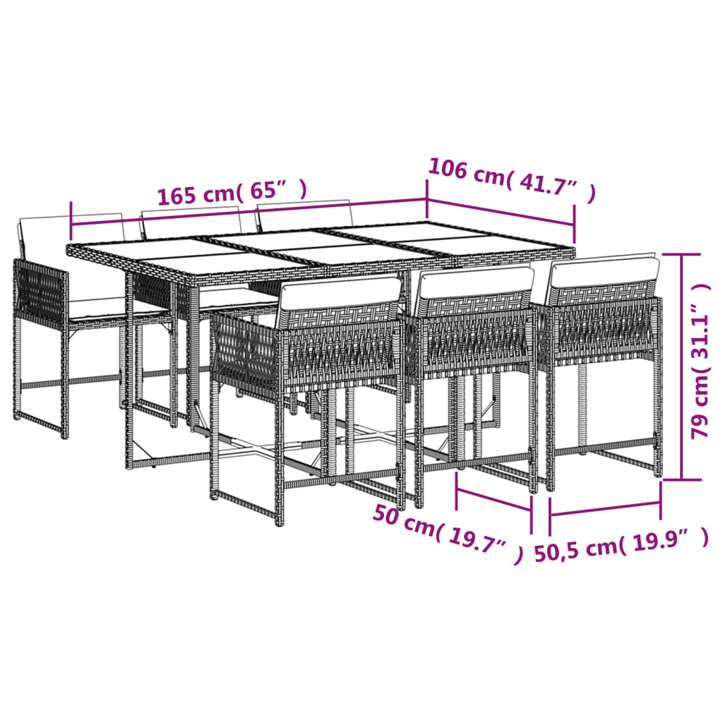 Set mobilier de gradina cu perne, 7 piese gri deschis poliratan — imaginea 9