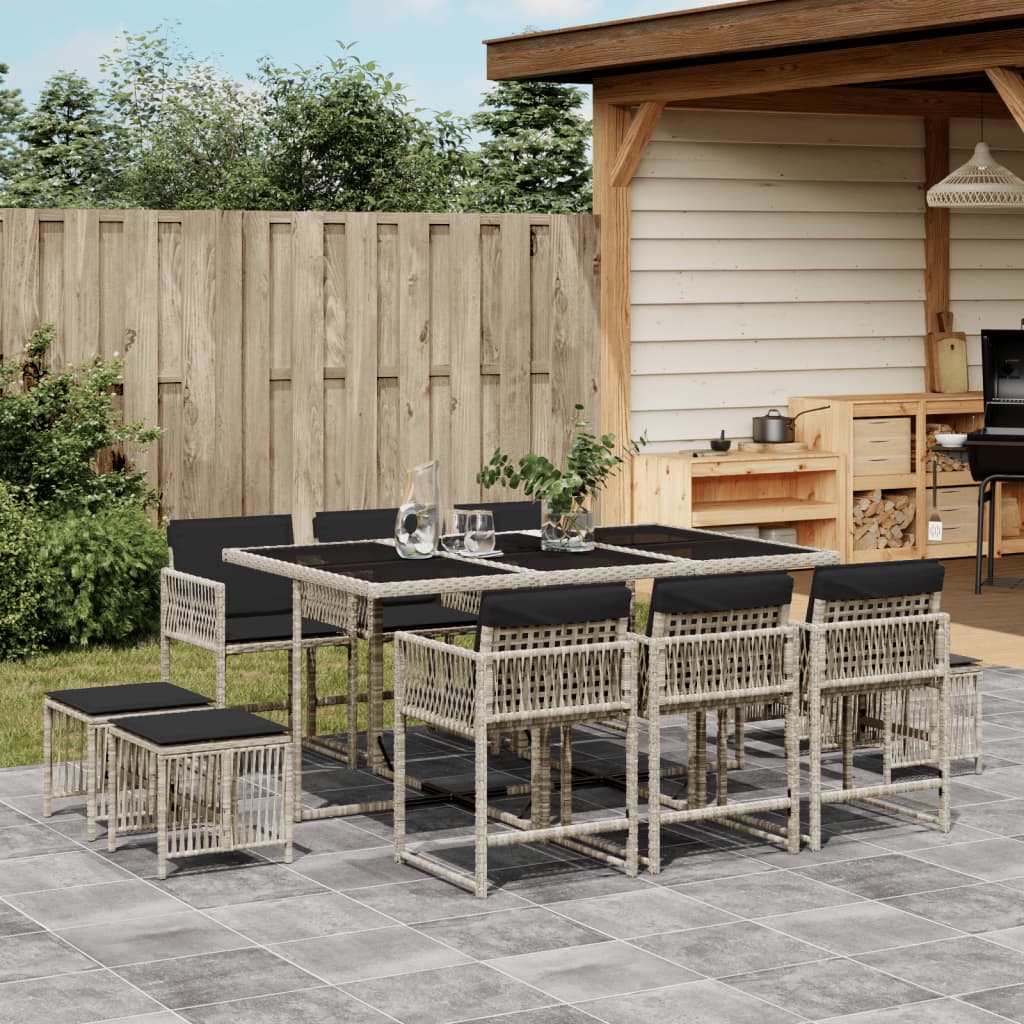 Set mobilier de gradina cu perne 11 piese gri deschis poliratan — imaginea 2