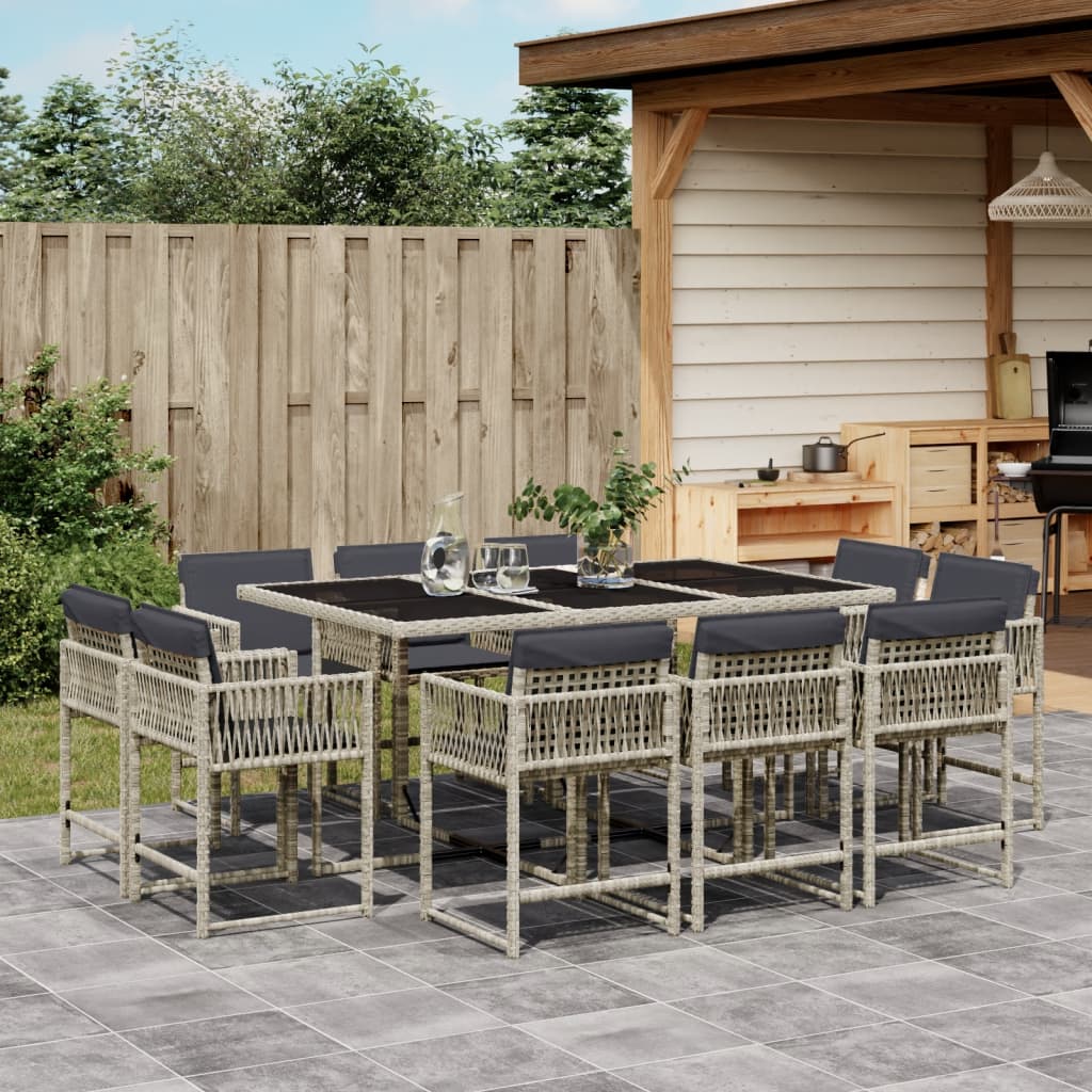 Set mobilier de gradina cu perne 11 piese gri deschis poliratan — imaginea 2
