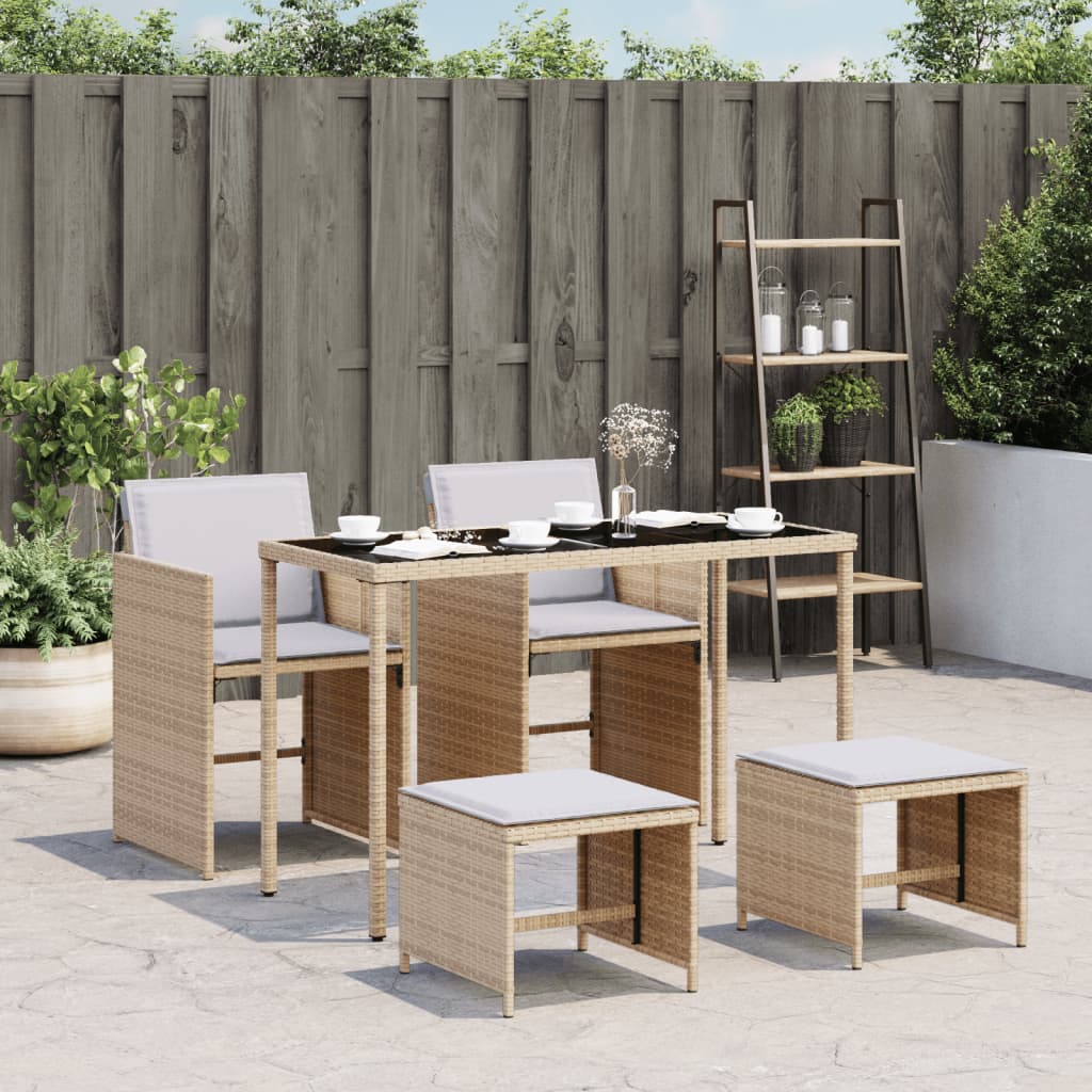 Set mobilier pentru gradina, 5 piese, cu perne, bej, poliratan — imaginea 2