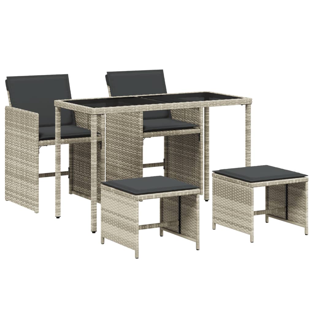 Set mobilier de gradina cu perne, 5 piese gri deschis poliratan