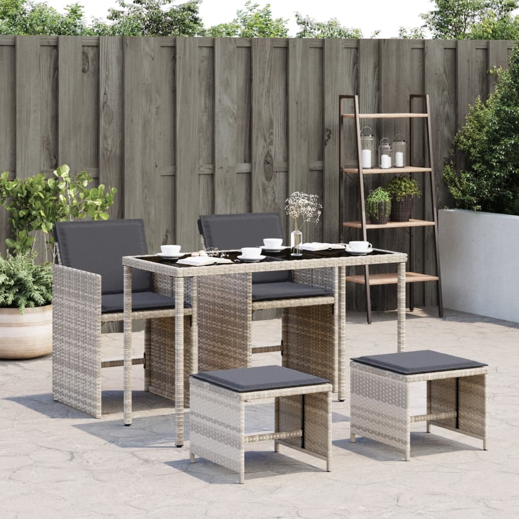 Set mobilier de gradina cu perne, 5 piese gri deschis poliratan — imaginea 2