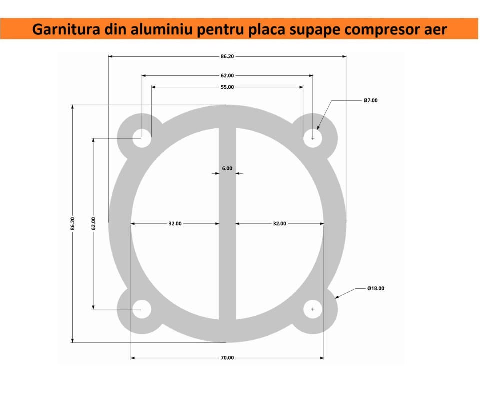 Garnitura aluminiu cilindru cap compresor 65mm 85x85mm CH095 Mod.18 — imaginea 2