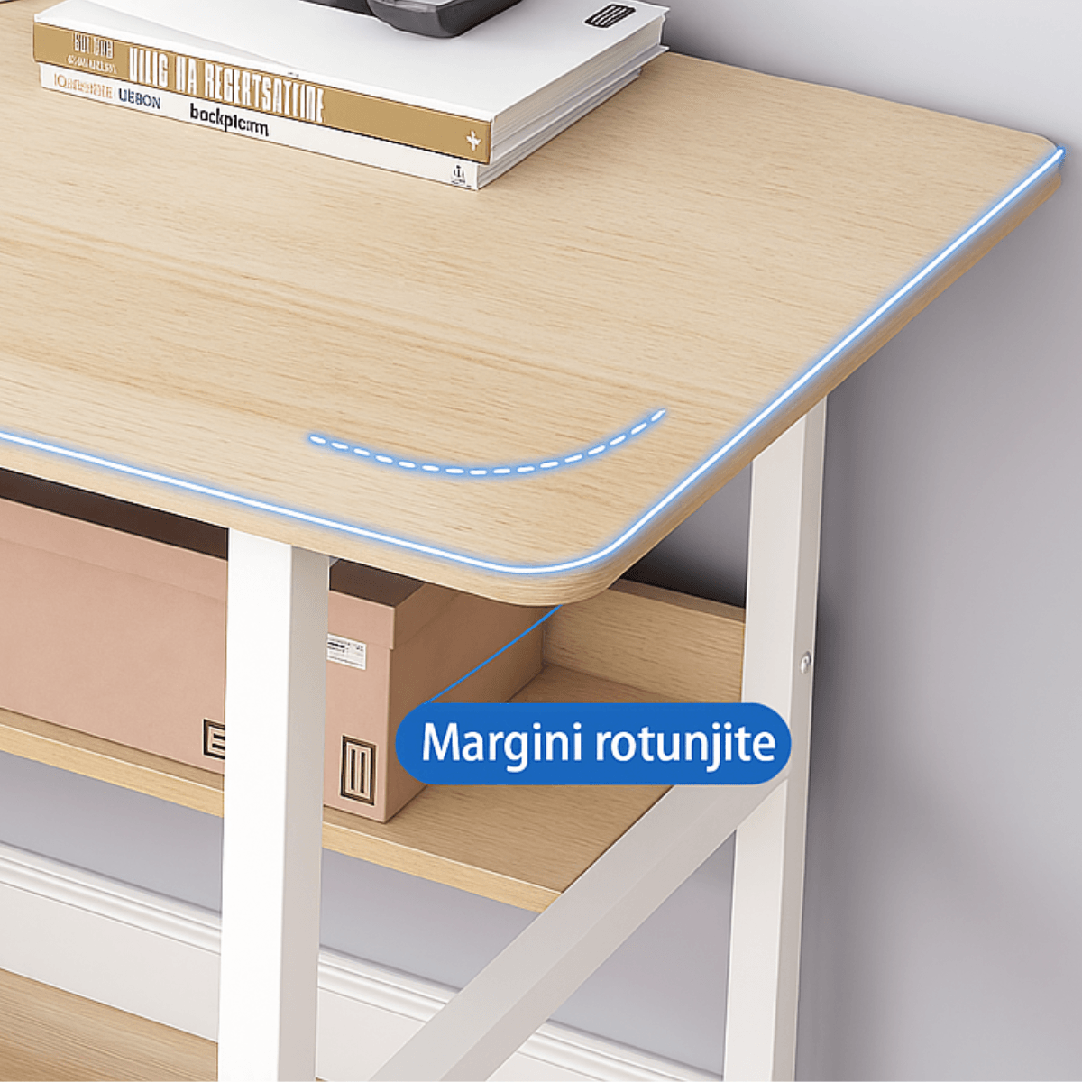 Birou pentru calculator cu raft HomeOFFICE, model scandinav,Maro,picioare metal,100x45x72 cm - imagine 3