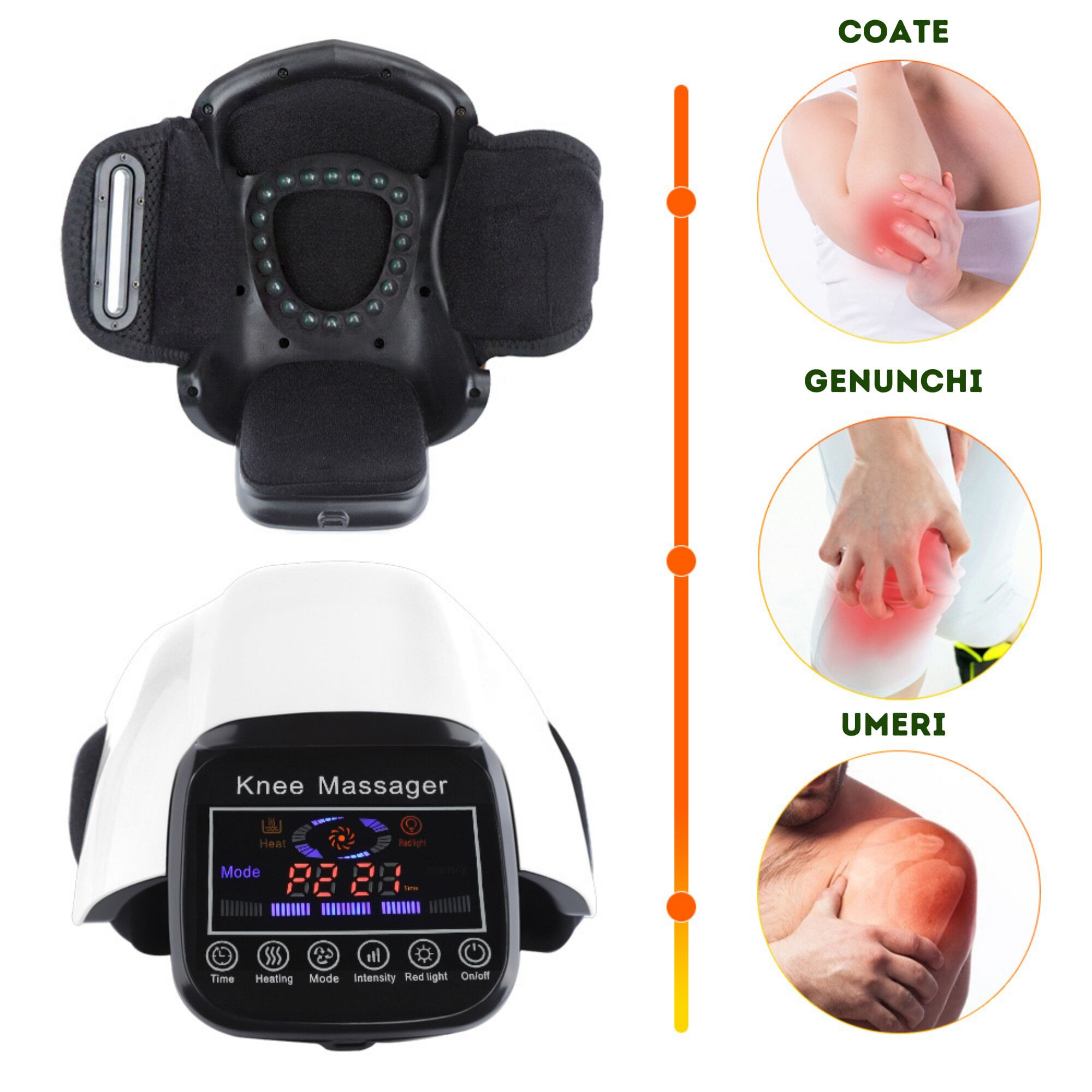 Aparat de masaj electric pentru genunchi, umeri si coate, cu 3 trepte de incalzire, vibratii si lumina rosie, Clickzu
