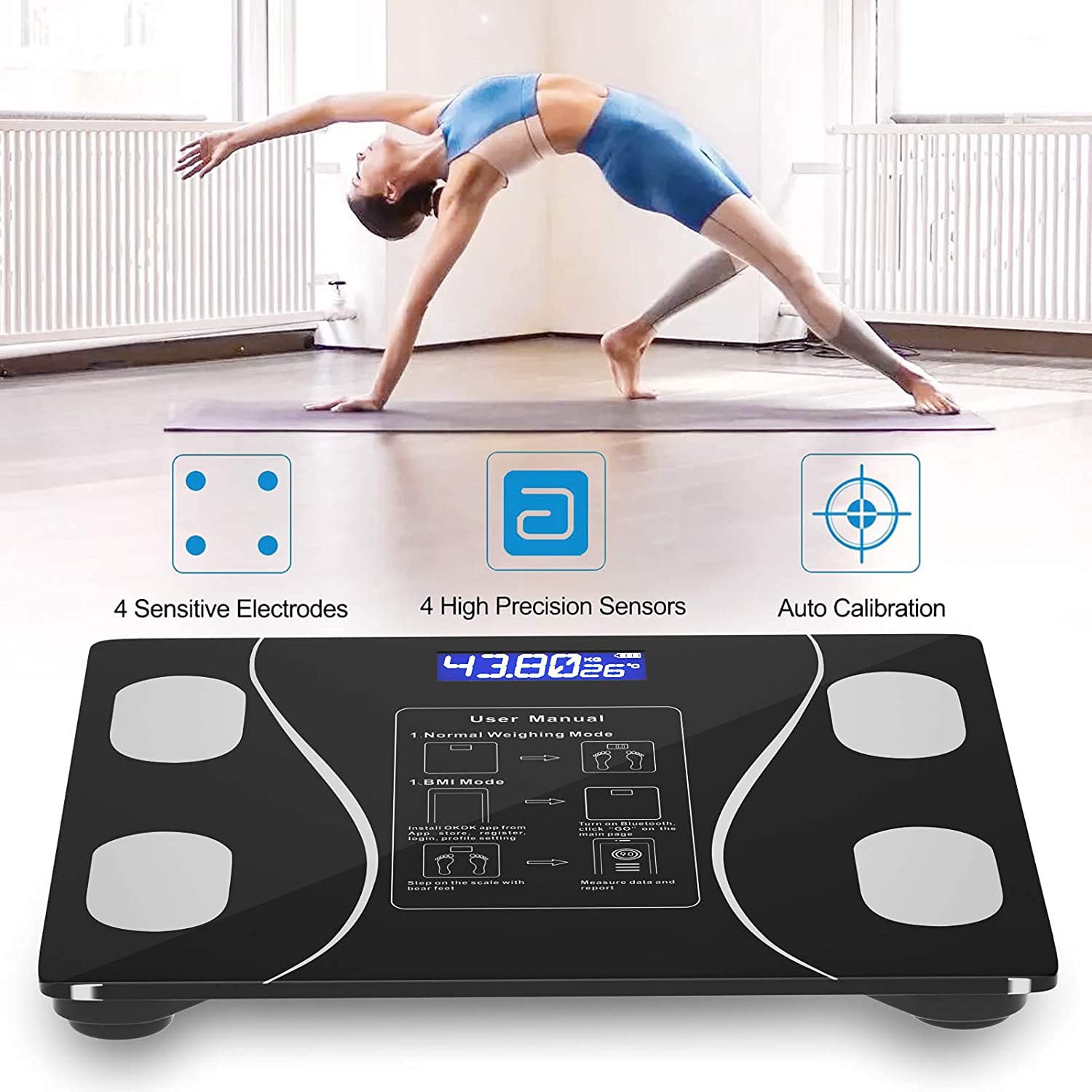 Cantar corporal inteligent Bluetooth Brivoo® cu Aplicatie Smart pentru Monitorizare Greutate