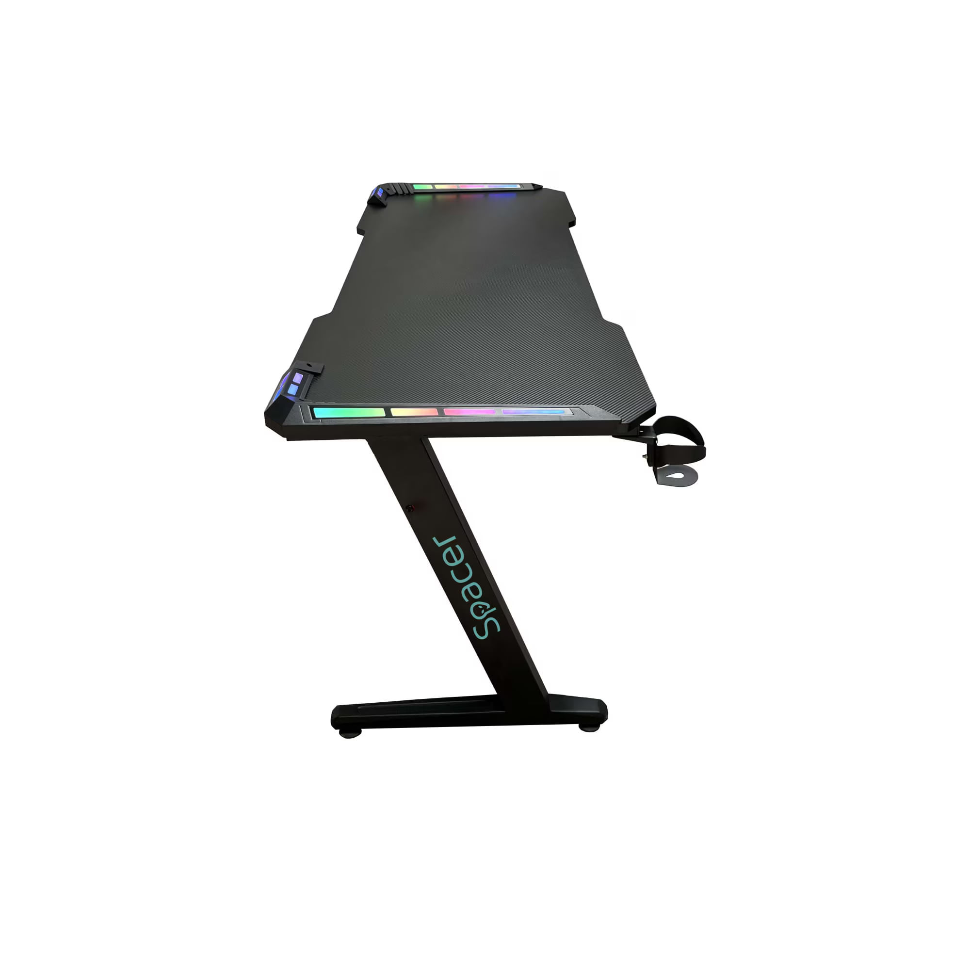 Birou gaming Spacer, 140 x 60 cm, invelit in textura de fibra de carbon, picioare reglabile, RGB