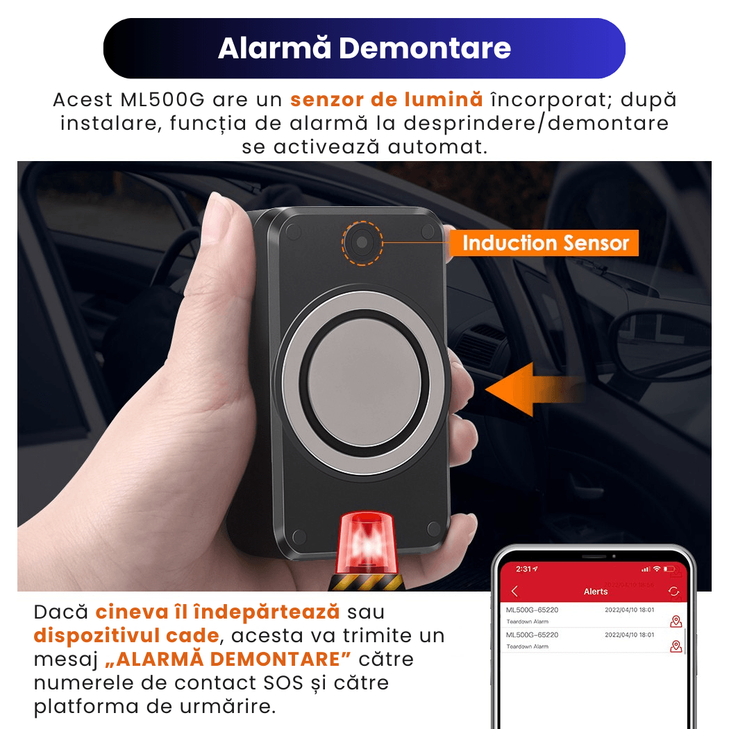 GPS Tracker 4G ML500G cu Microfon, Localizare Live, Magnet Puternic, Baterie 5000mAh, IP67, Alerta Viteza/Zona - imagine 8