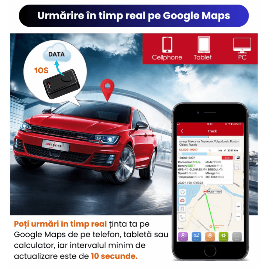GPS Tracker 4G ML500G cu Microfon, Localizare Live, Magnet Puternic, Baterie 5000mAh, IP67, Alerta Viteza/Zona - imagine 13