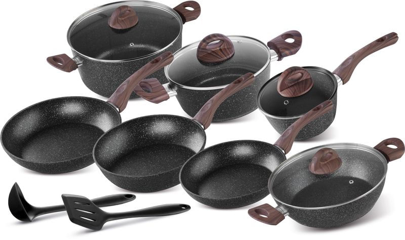 Set oale, tigai si accesorii, 13 piese, triplustrat, compatibil cu toate sursele de caldura, suprafata gatit marmura — imaginea 4