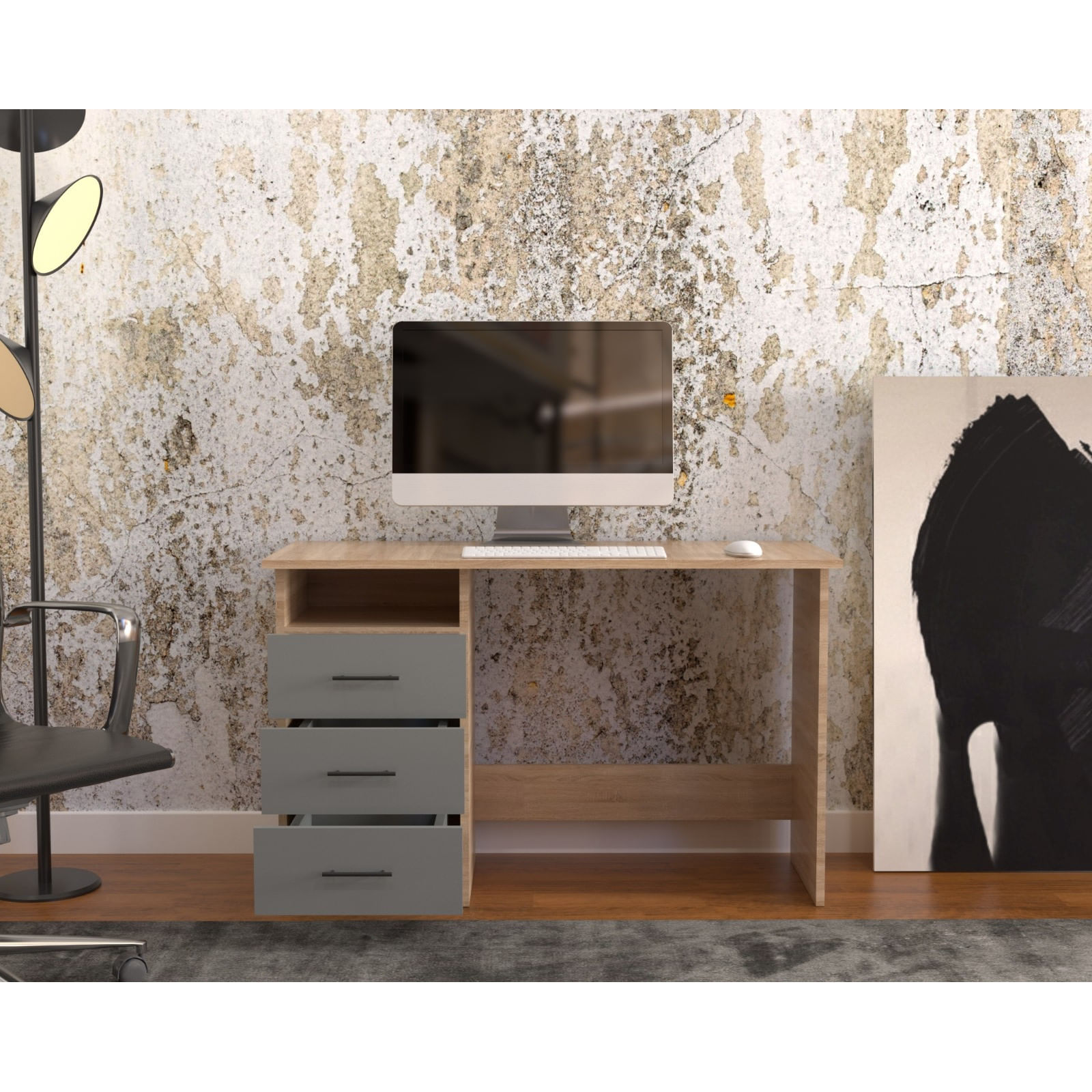 Birou Atelier Adrion, dimensiuni 120 x50 x76cm, culoare gri/sonoma — imaginea 3