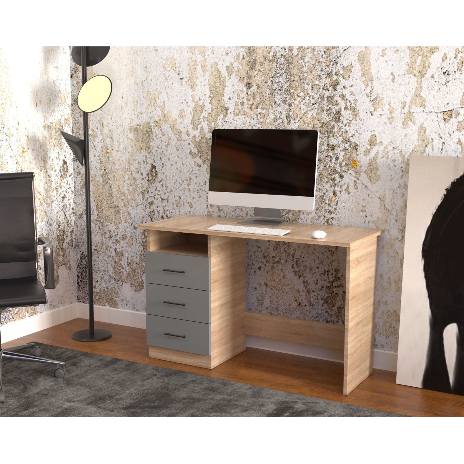 Birou Atelier Adrion, dimensiuni 120 x50 x76cm, culoare gri/sonoma — imaginea 4