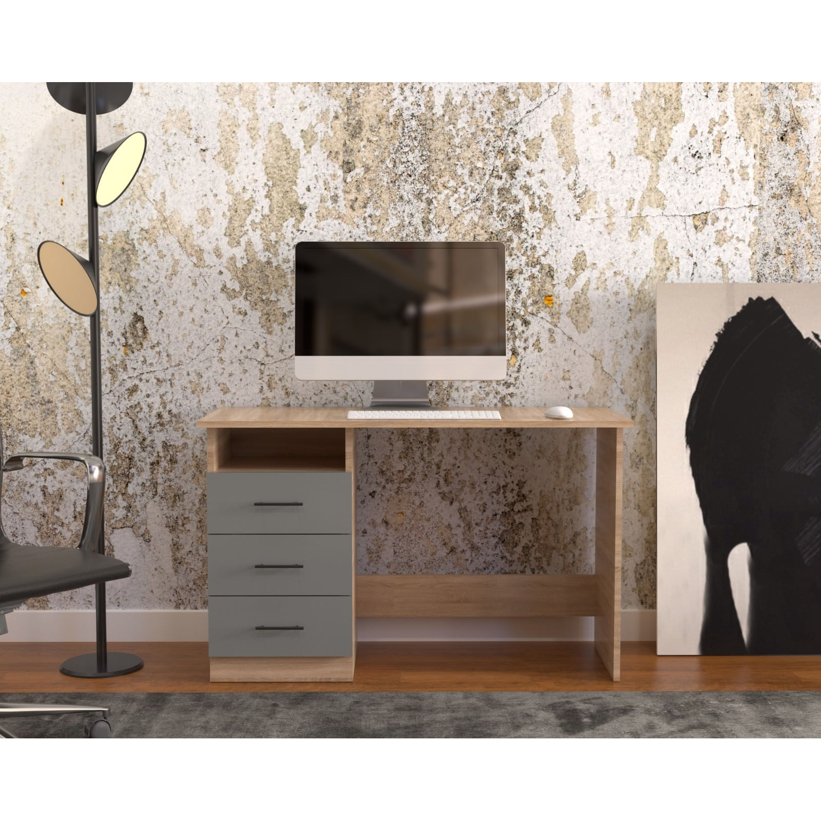 Birou Atelier Adrion, dimensiuni 120 x50 x76cm, culoare gri/sonoma — imaginea 5