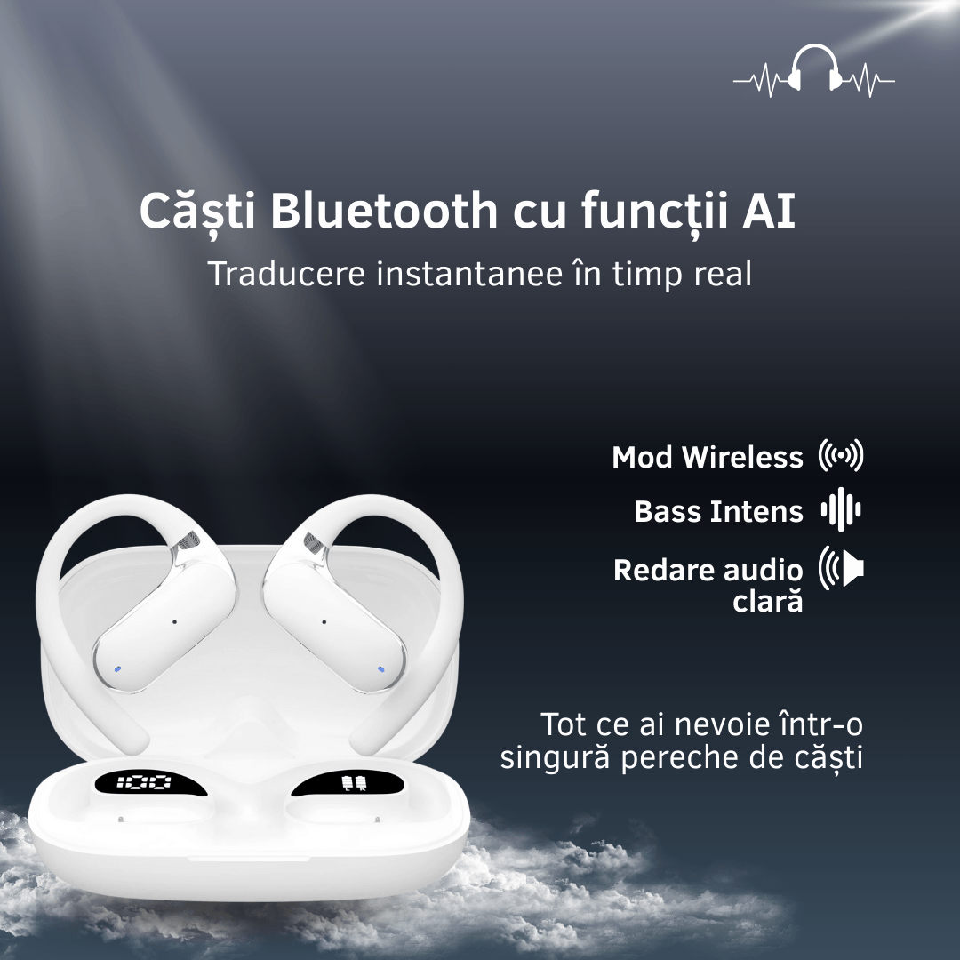 Casti wireless cu traducator in timp real, 144 de limbi, AI smart translation, bass dinamic 14.2mm - imagine 5