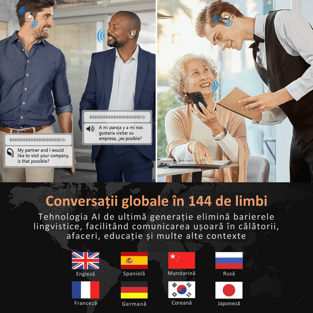 Casti wireless cu traducator in timp real, 144 de limbi, AI smart translation, bass dinamic 14.2mm - imagine 8