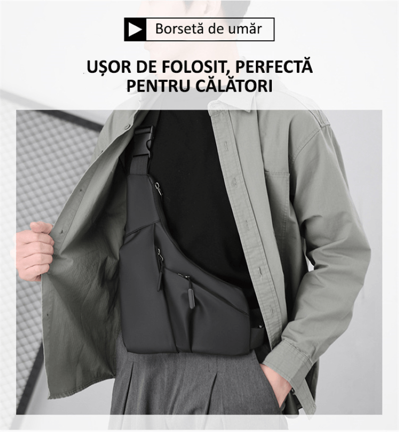 Geanta multifunctionala, borseta impermeabila, crossbody, 4 buzunare, neagra, Obralix® - imagine 8