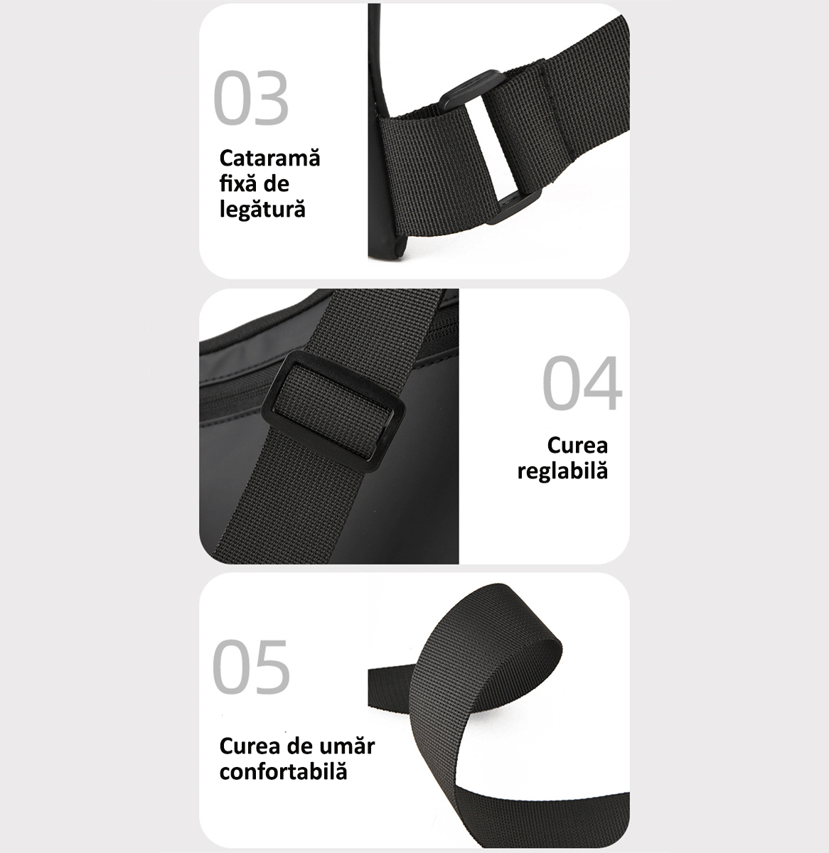 Geanta multifunctionala, borseta impermeabila, crossbody, 4 buzunare, neagra, Obralix® - imagine 9