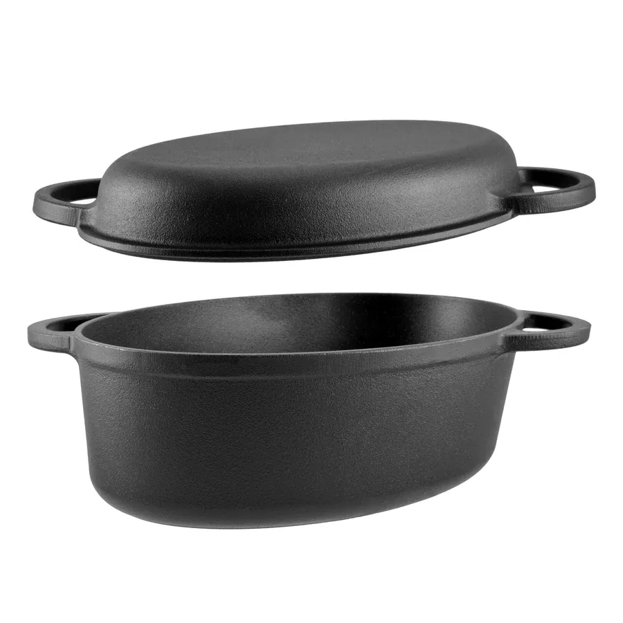 Forma ovala din fonta pentru friptura de rata 2in1 – 37,5*26 cm, cu maner curbat — imaginea 3