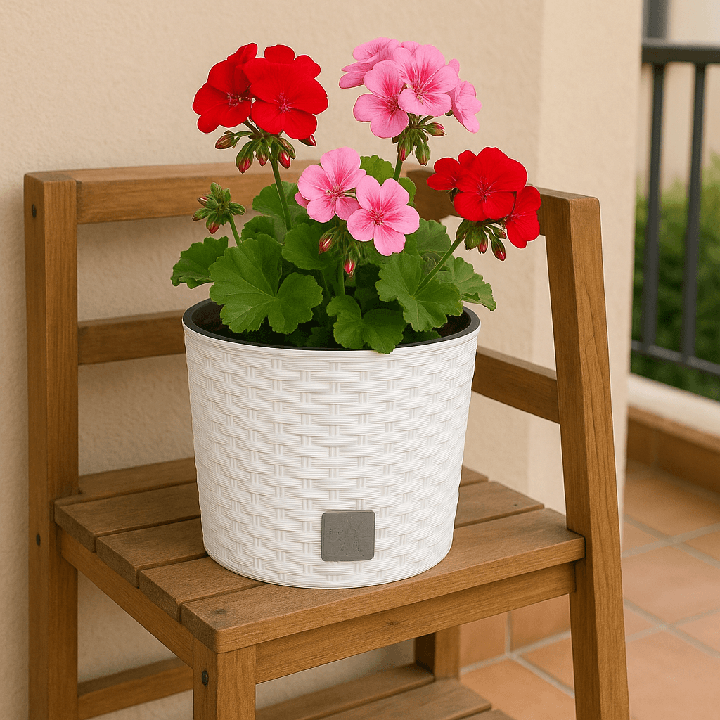 Ghiveci rotund alb, plastic rezistent, imitatie ratan, diametru 20 cm, inaltime 19 cm — imaginea 3