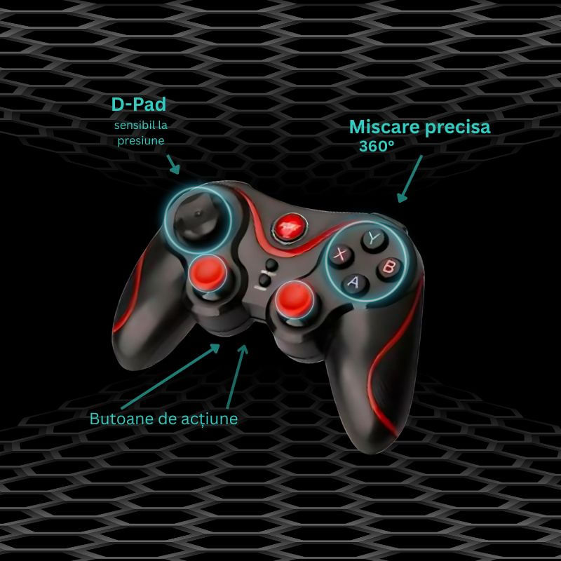 Controler Wireless X3, Bluetooth, Compatibil iOS/Android/Windows, Baterie Reincarcabila, Negru/Rosu