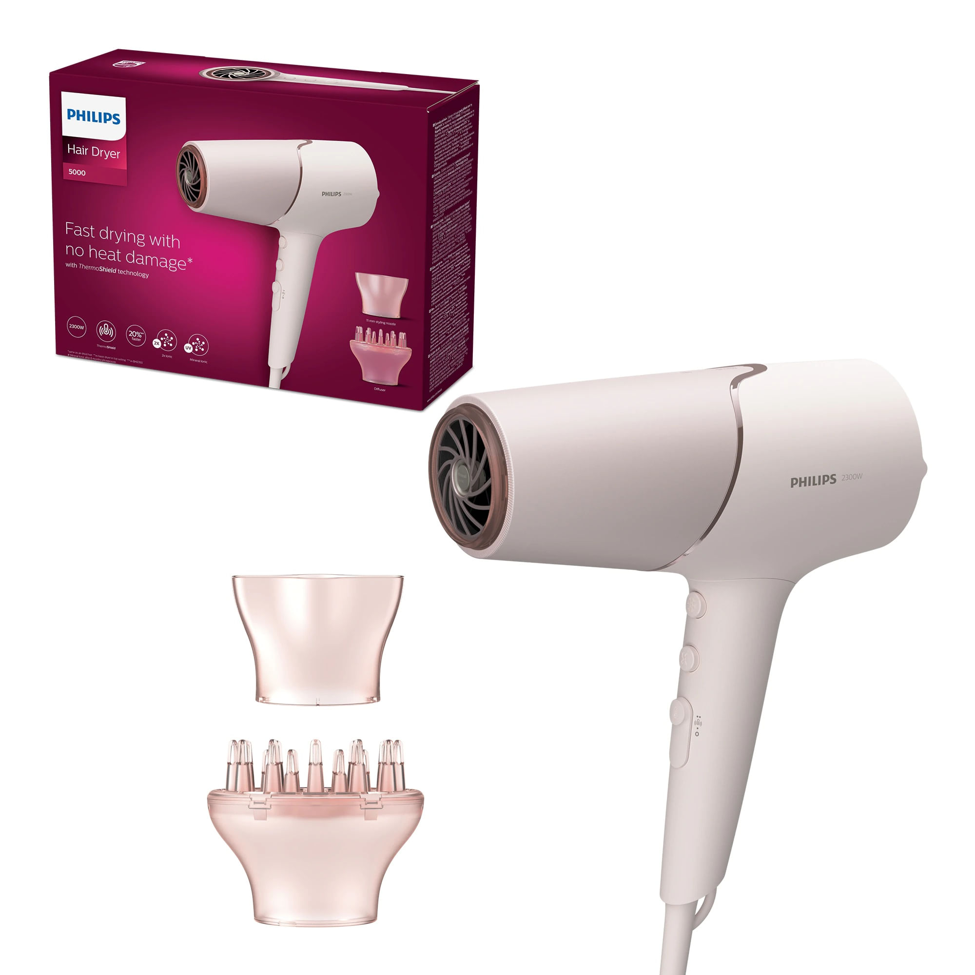 Uscator de par Philips BHD530/00, 2300W, tehnologie ThermoShield, ingrijire cu ioni, 2 setari de viteza, 3 setari de tem