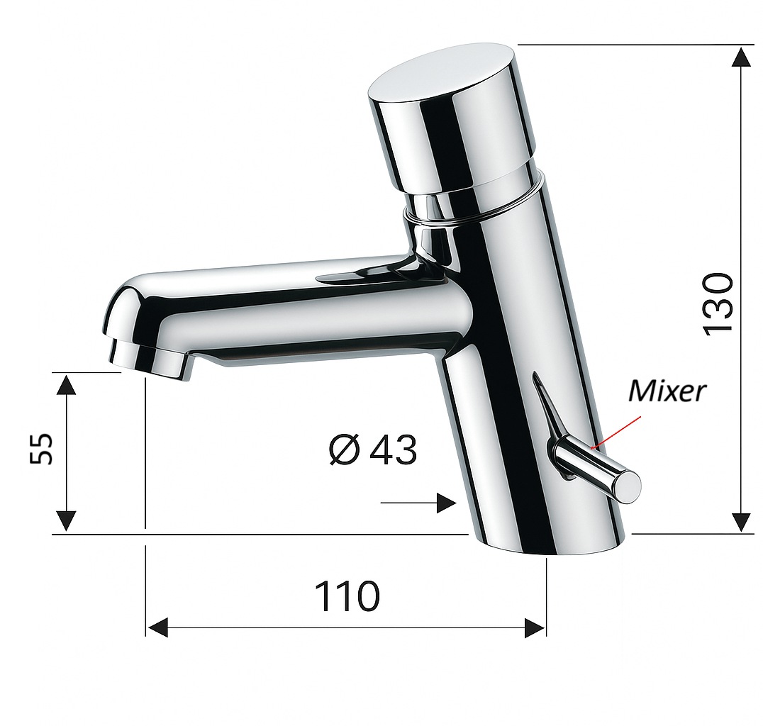 Baterie lavoar Remer Rubinetterie Tempor TE18M, mixer apa, cromat, flux constant de apa, alama cromata — imaginea 2