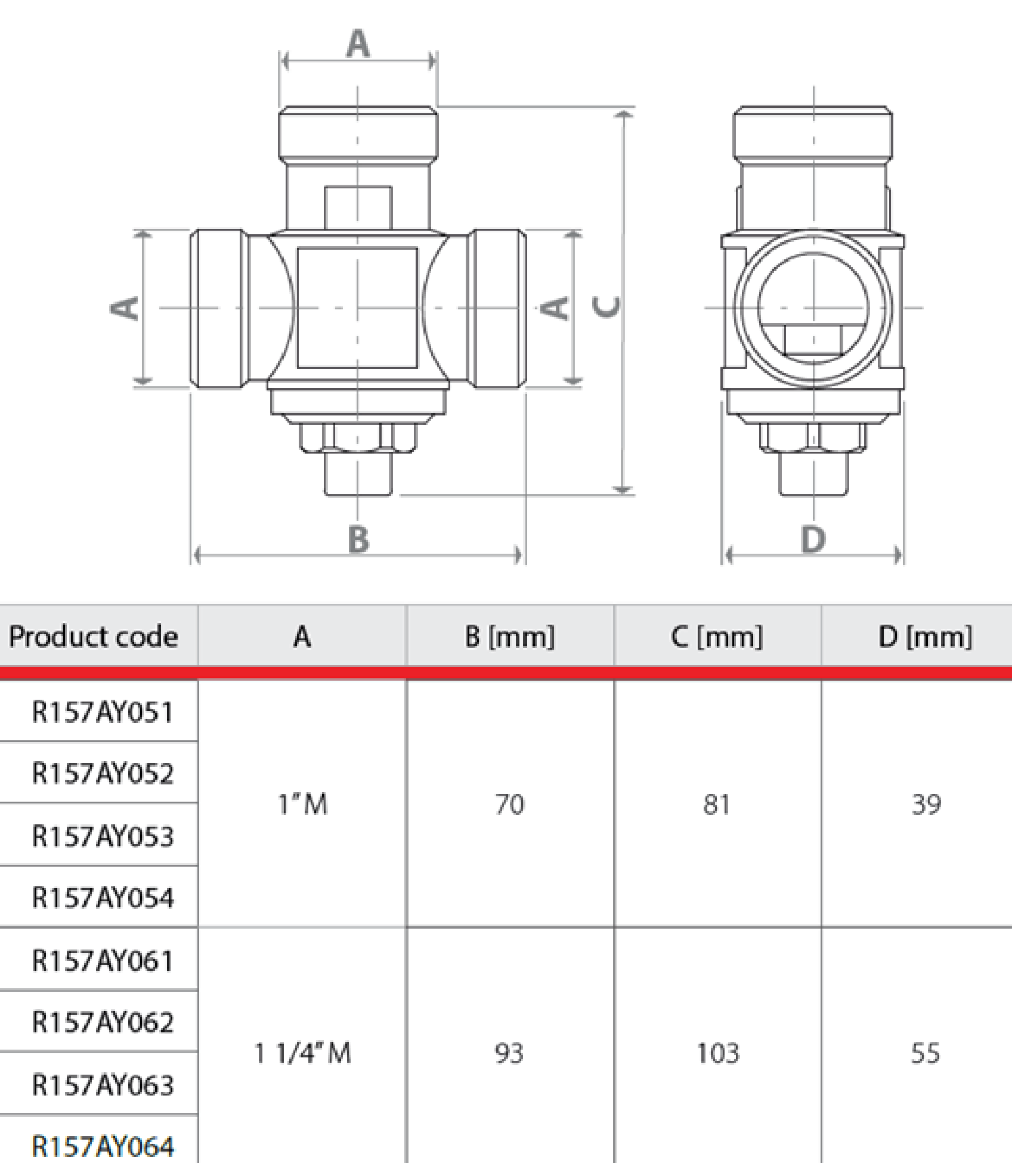 Supapa termostatica anticondens Giacomini R157AY062, DN32, 55°C, alama, filet exterior, pentru cazane pe lemne si peleti