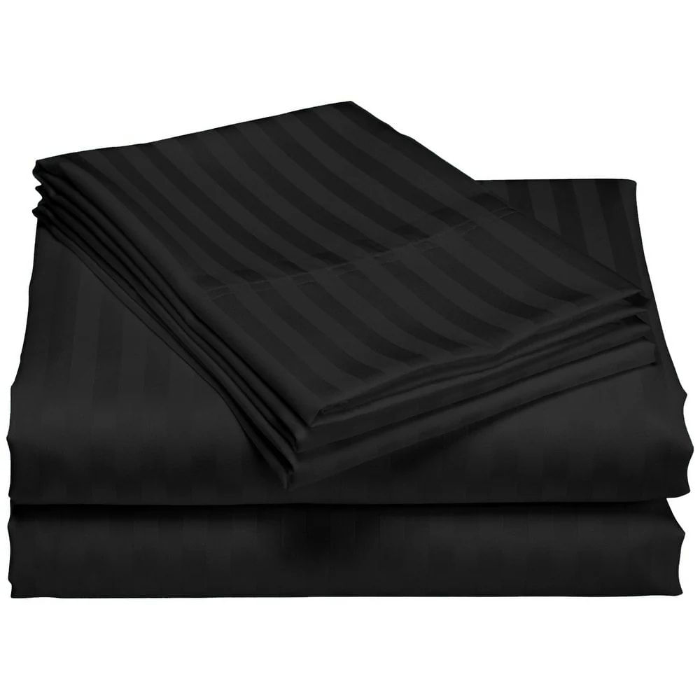 Cearceaf de pat Kotonia Home Deco, 100% bumbac, Damasc Saten, dimensiune dungi 1 cm, Negru