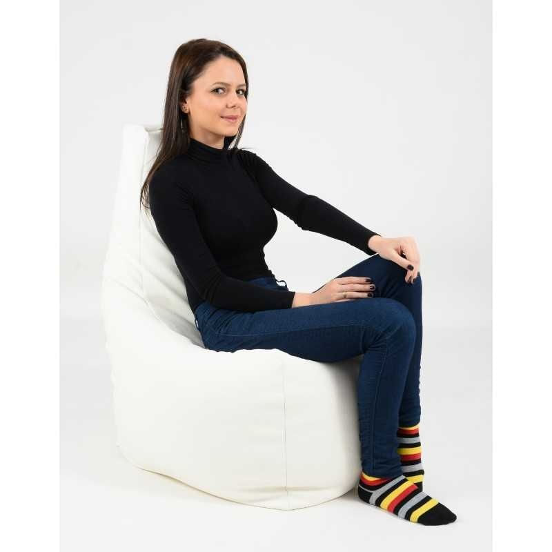 Fotoliu tip Fotoliu Sunlounger, material piele ecologica, Alb — imaginea 4