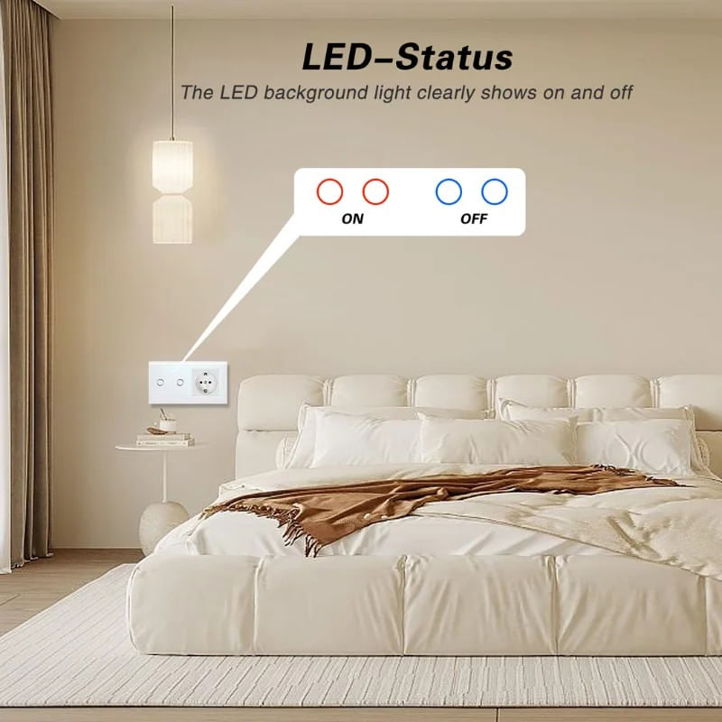 Intrerupator touch dublu si Priza, Rama sticla securizata, iUni 2Y, LED