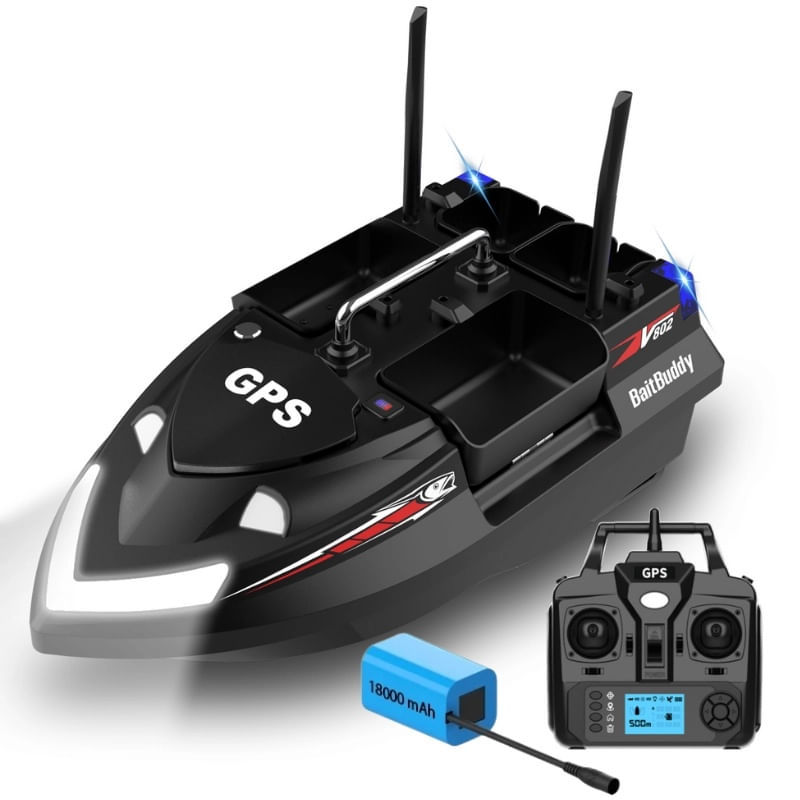 Barca Plantat, Nadit si Momit iUni V802 PRO, GPS, 18000mAh, 4 cuve, 3kg, 500m, 15km/h, Telecomanda 2.4GHz, Negru