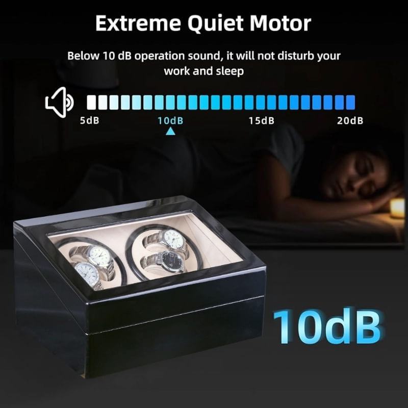 Cutie intors ceasuri iUni, Watch Winder 4 + 6 spatii depozitare, Negru-Crem