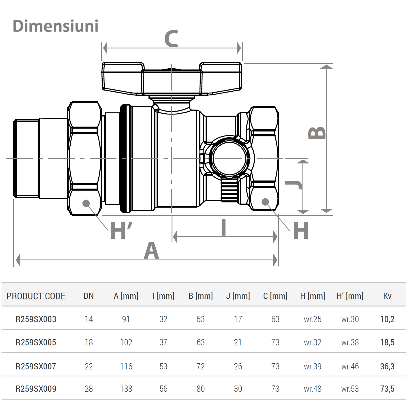 Robinet cu bila Giacomini R259SX005 cu olandez si robinet de golire, 3/4” filet interior x 3/4” filet exterior, alama