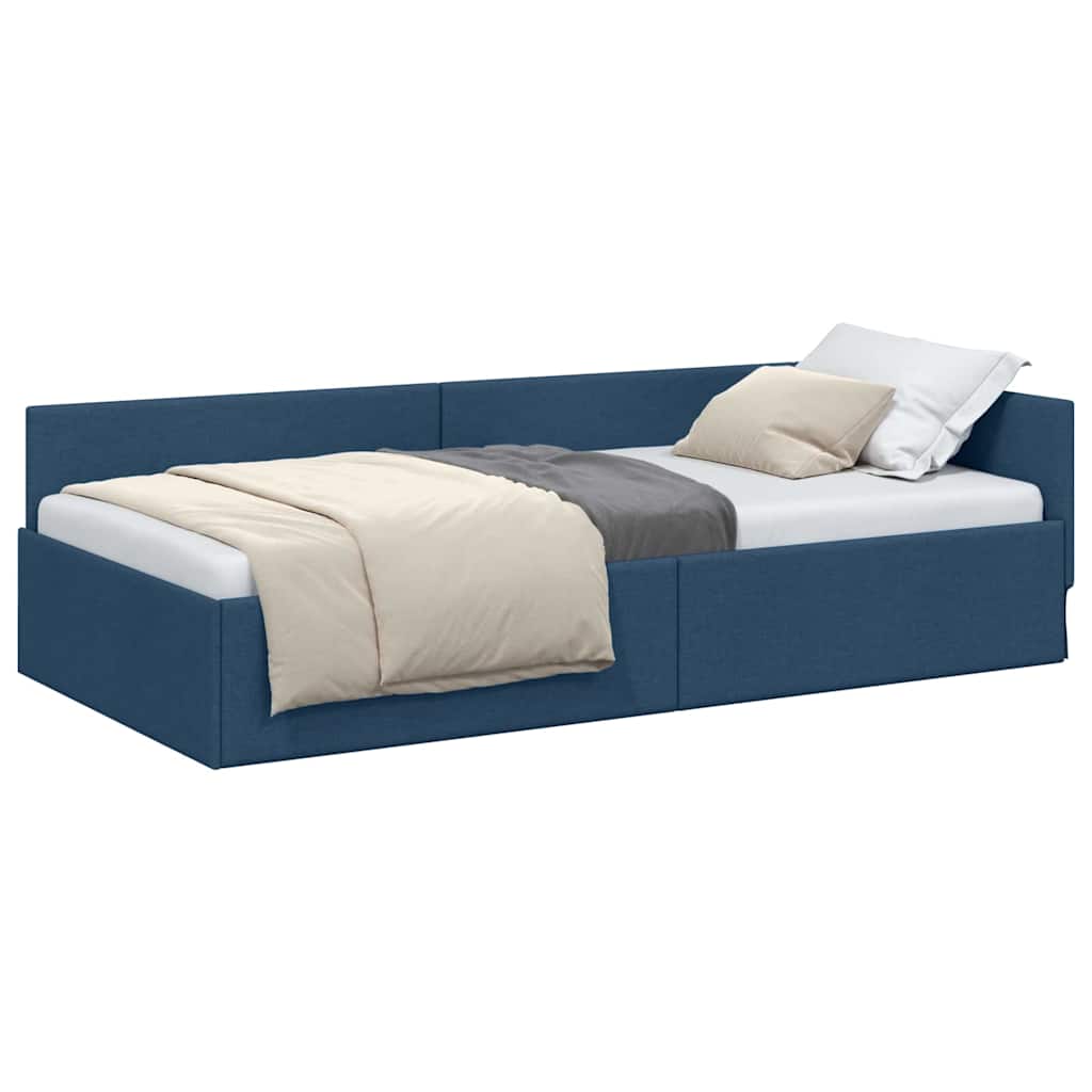 Cadru de pat coltar cu headboard Manual albastru 90 x 200 cm